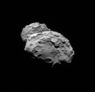 A camera aboard the comet-orbiting spacecraft Rosetta took this photo of comet 67P/Churyumov-Gerasimenko, known as C-G, from a distance of about 79 kilometers, or 49 miles, on Aug. 19, 2014. Credit: ESA/Rosetta/NAVCAM